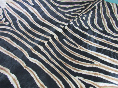 Genuine Zebra Print Cowhide Rug Size: 7' X 6' Black Stripes, Dark Brown Inner Stripes Zebra Print Cowhide Rug B-076