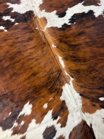 Beautiful Tricolor Cowhide Rug Size: 7x6.7 feet M-1611