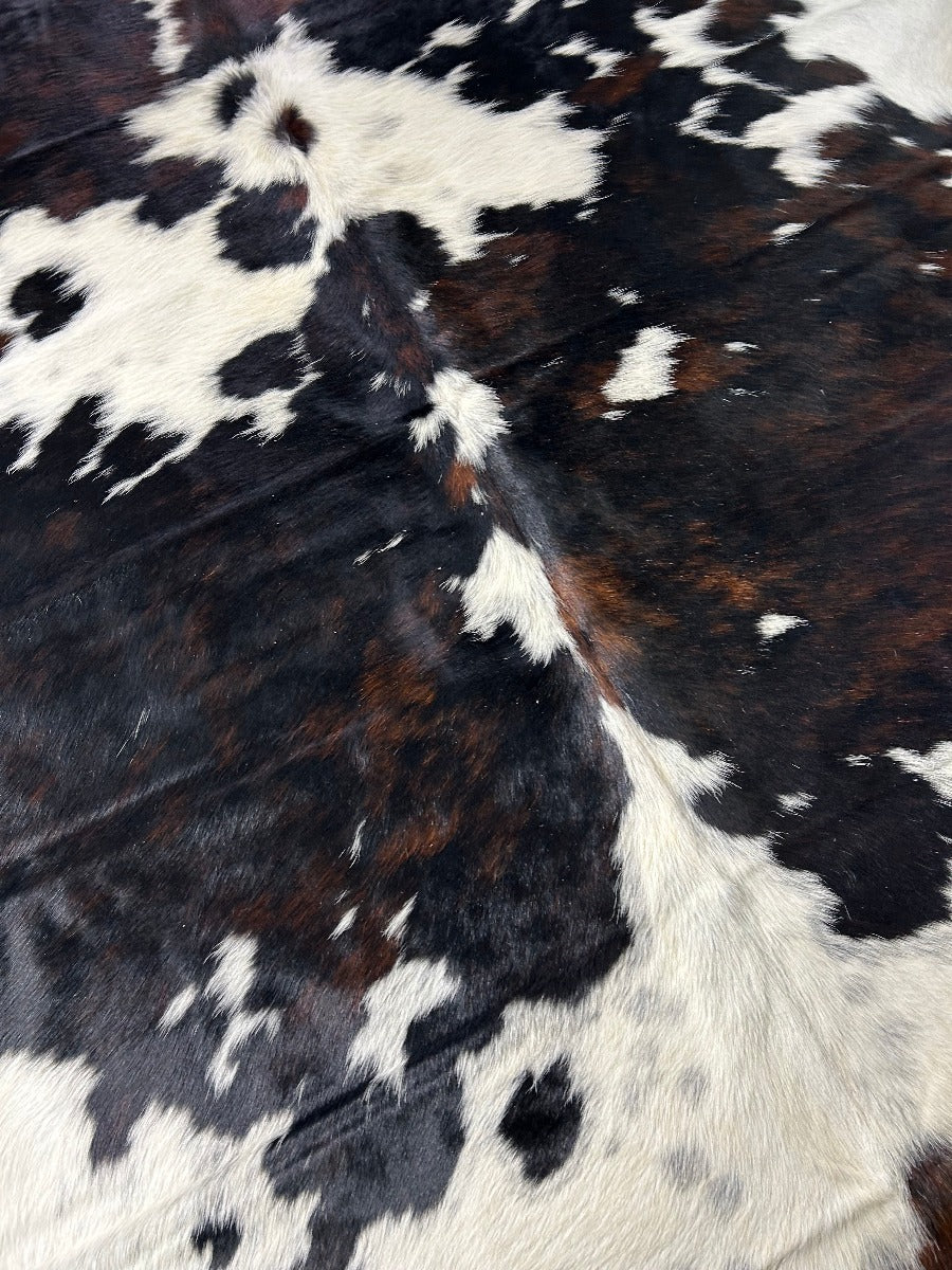 Tricolor Cowhide Rug (mainly dark tones) Size: 7x7.2 feet M-1616
