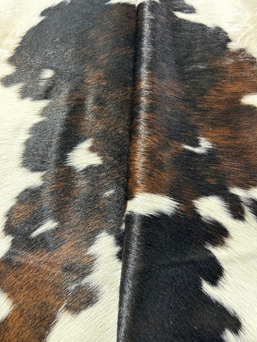 Tricolor Cowhide Rug (mainly dark tones) Size: 8x6.2 feet M-1617