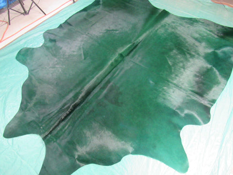 Dyed Emerald Green Cowhide Rug Size: 7x7 feet C-1646