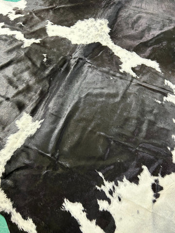 Black & White Spotted Cowhide Rug - Size: 7.7x6.5 feet C-1679