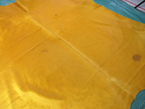 Dyed Yellow Cowhide Rug - Size: 6.7x7 feet B-293