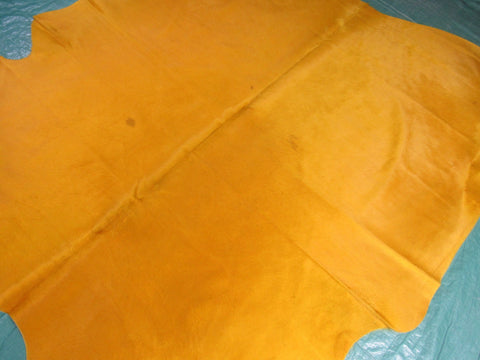 Dyed Yellow Cowhide Rug - Size: 6.7x7 feet B-293