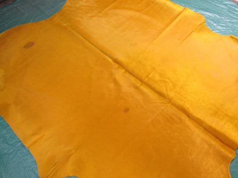 Dyed Yellow Cowhide Rug - Size: 6.7x7 feet B-293