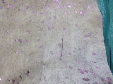 Beige Cowhide Rug with Pink Metallic Acid Washed Size: 8x7 feet B-295