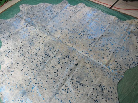 Blue Metallic Cowhide Rug (fire brand of numbers) Size: 8x7.2 feet B-296