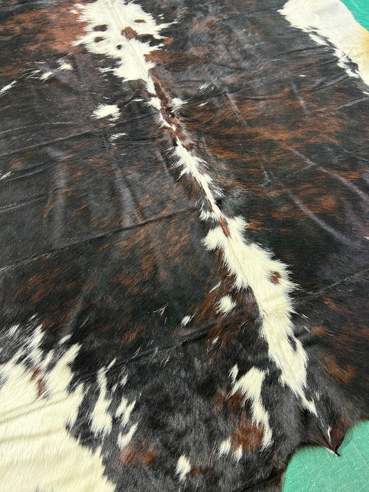 Tricolor Cowhide Rug (mainly dark tones) Size: 8x6.5 feet M-1377