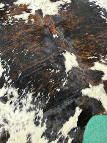 Tricolor Cowhide Rug (mainly dark tones) Size: 7x7 feet M-1380