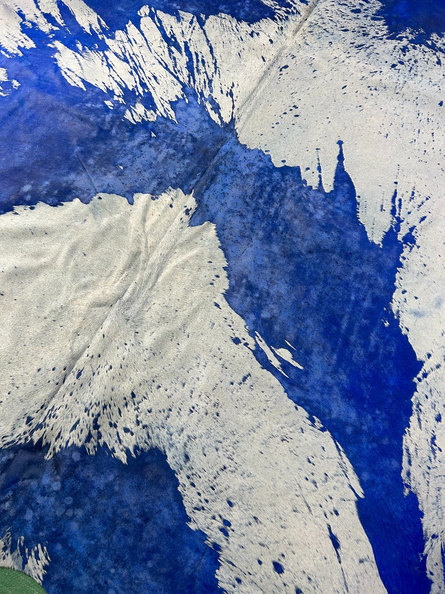 Blue Acid Washed Cowhide Rug Size: 8.2x7.2 feet M-1382