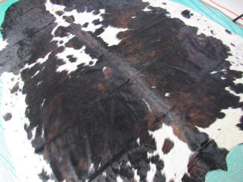 Big Tricolor Cowhide Rug (mainly dark tones) Size: 8x7 feet M-1209