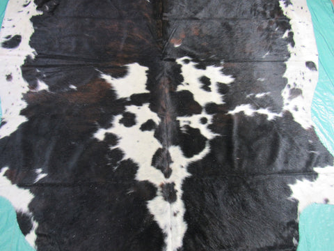 Big Tricolor Cowhide Rug (mainly dark tones) Size: 8x7 feet M-1209