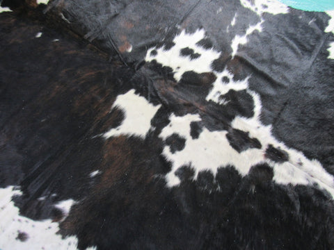 Big Tricolor Cowhide Rug (mainly dark tones) Size: 8x7 feet M-1209