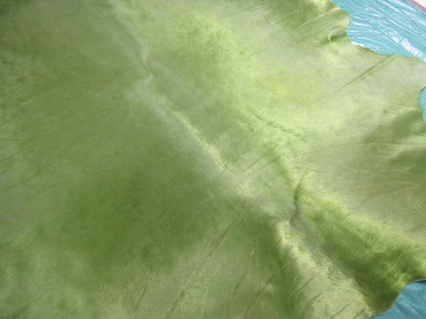 Dyed Lime Green Cowhide Rug - Size: 7.7x7 feet C-1651