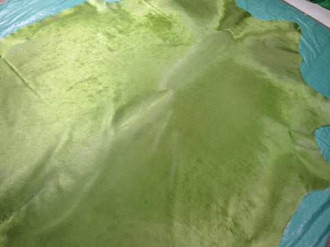 Dyed Lime Green Cowhide Rug - Size: 7.7x7 feet C-1651