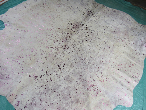 Pink Metallic Cowhide Rug (2 scratches/ a big of light beige mixed in) Size: 7x6 feet C-1653