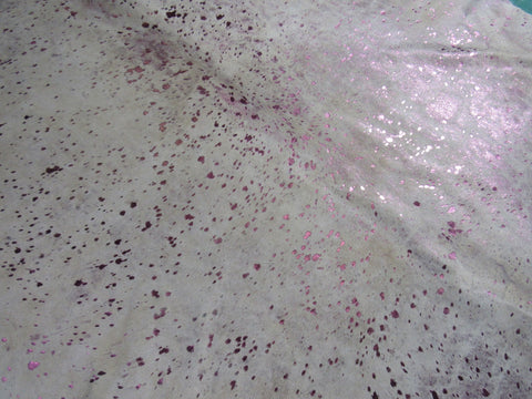 Pink Metallic Cowhide Rug (2 scratches/ a big of light beige mixed in) Size: 7x6 feet C-1653