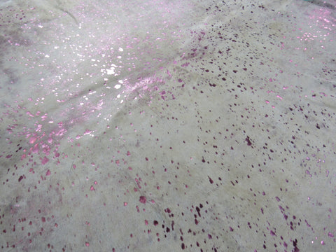 Pink Metallic Cowhide Rug (2 scratches/ a big of light beige mixed in) Size: 7x6 feet C-1653