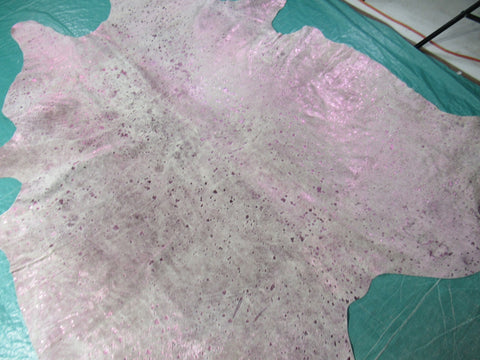 Pink Metallic Cowhide Rug (3 fire brands) Size: 7x6.5 feet C-1654