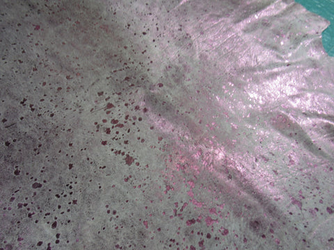 Pink Metallic Cowhide Rug (3 fire brands) Size: 7x6.5 feet C-1654