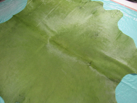 Dyed Green Cowhide Rug - Size: 7.2x7.5 feet C-1657