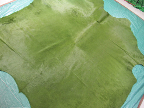 Dyed Green Cowhide Rug - Size: 7.2x7.5 feet C-1657