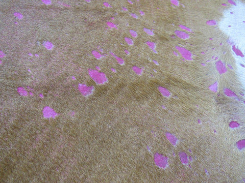 Brown with Pink Acid Wash Devore Cowhide Rug - Size: 7.7x7 feet C-1658