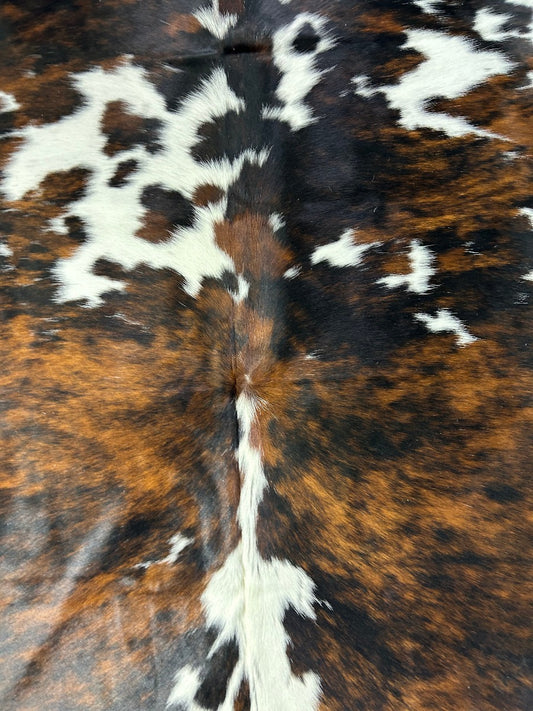 Grand tapis en peau de vache tricolore Taille : 7,2 x 7 pieds O-395