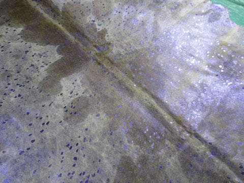 Spotted Cowhide Rug with Purple Metallic Acid Washed Size: 8.5x7.2 feet K-251