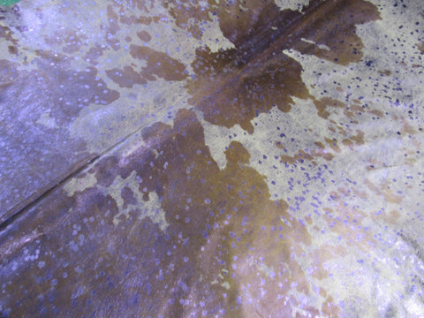 Spotted Cowhide Rug with Purple Metallic Acid Washed Size: 8x6.5 feet K-252