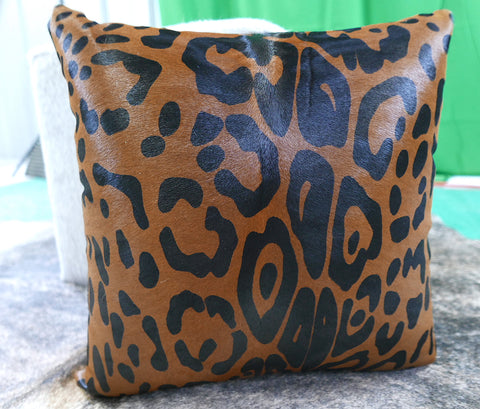 Cowhide Pillow Size: 18"X 18" Jaguar Print Calf Skin Pillow-203