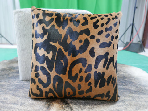 Cowhide Pillow Size: 18"X 18" Jaguar Print Calf Skin Pillow-204