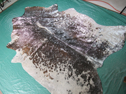 Brown and White Silver Cowhide Rug Size: 7' X 6' Brown/Silver Acid Washed Cowhide Rug K-113