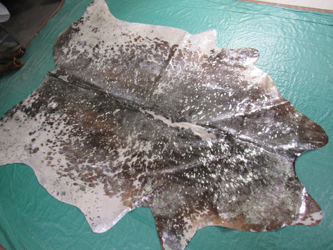 Brown and White Silver Cowhide Rug Size: 7' X 6' Brown/Silver Acid Washed Cowhide Rug K-113