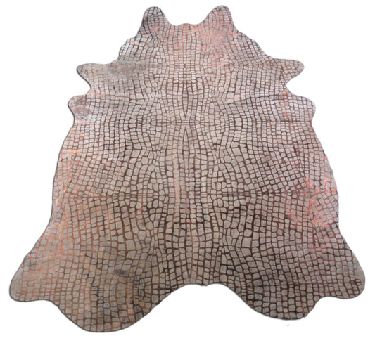 Crocodile Embossed Cowhide Rug Size: 7 1/2' X 5 3/4' Beige/Bronze Embossed Cowhide Rug K-153