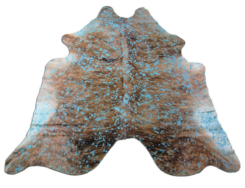 Brindle Cowhide Rug with Turquoise Acid Washed Size: 7x7 feet K-155a