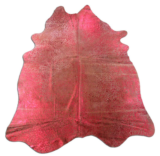 Red Metallic Leopard Print Cowhide Rug Size: 7 1/2x5 1/4 feet K-158a