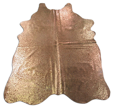 Gold Metallic Leopard Print Cowhide Rug (beige background) Size: 7 1/2x5 1/4 feet K-159a