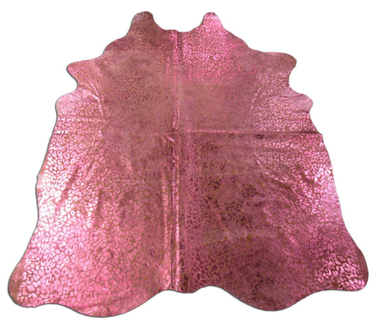 Pink Metallic Leopard Print Cowhide Rug (beige background) Size: 6 1/4x5 1/4 feet K-160a