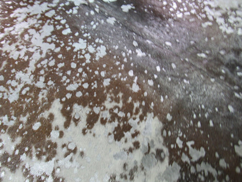 Brown and White Cowhide Rug with Silver Acid Washed Spots - Size: 6 1/4' X 6' K-162