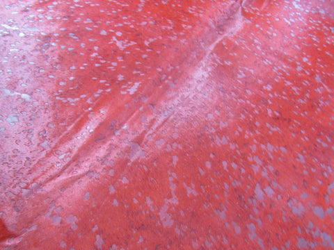 Red Acid Washed Cowhide Rug Size: 6 1/2' X 6 1/2' Dyed Red Cowhide Rug K-164