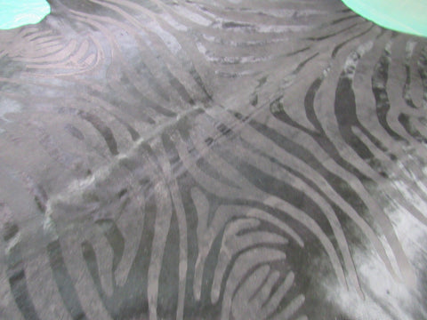 Dyed Black Zebra Print Cowhide Rug Size: 7 1/2' X 7' Grey/Black Zebra Acid Washed Cowhide Rug K-165