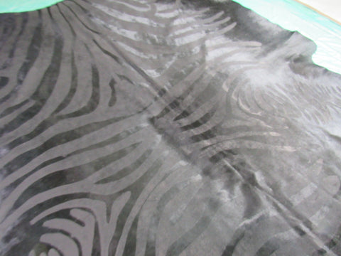 Dyed Black Zebra Print Cowhide Rug Size: 7 1/2' X 7' Grey/Black Zebra Acid Washed Cowhide Rug K-165