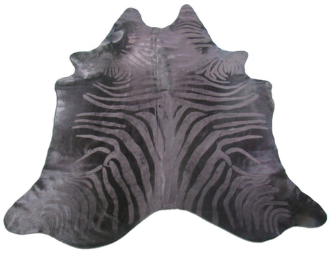 Dyed Black Zebra Print Cowhide Rug Size: 7 1/2' X 7' Grey/Black Zebra Acid Washed Cowhide Rug K-165