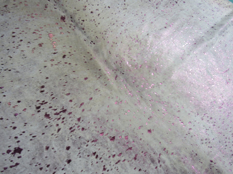 Pink Metallic Acid Washed Cowhide Rug - Size: 8 3/4' x 7' K-168a