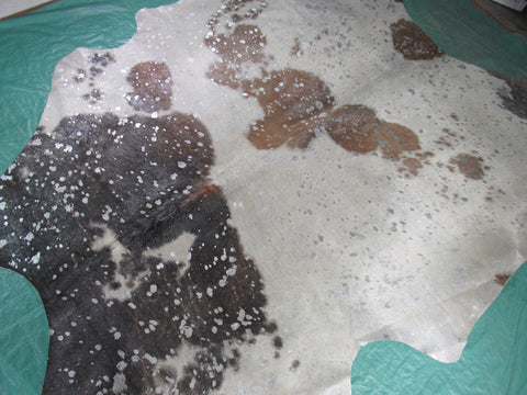 Silver Cowhide Rug Size: 7' X 6' Brown/Silver Acid Washed Cowhide Rug K-170