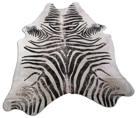 Distressed Zebra Print Cowhide Rug Size: 7' X 6' Black/White Zebra Cowhide Rug K-173