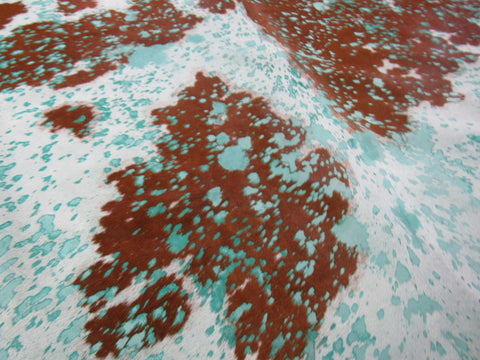 Aqua Blue Cowhide Rug Size: 8' X 7' Brown/Blue Acid Washed Cowhide Rug K-174