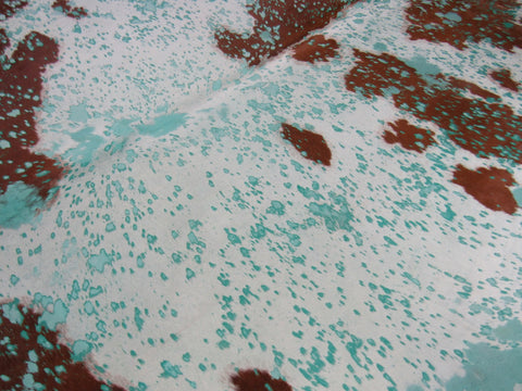 Aqua Blue Cowhide Rug Size: 8' X 7' Brown/Blue Acid Washed Cowhide Rug K-174