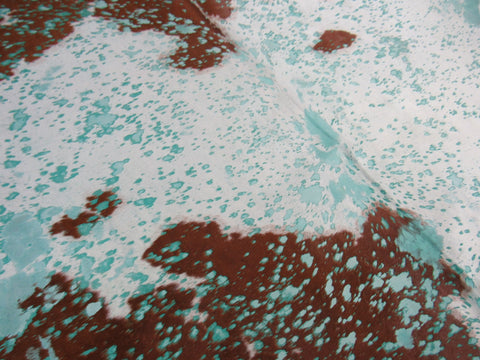 Aqua Blue Cowhide Rug Size: 8' X 7' Brown/Blue Acid Washed Cowhide Rug K-174
